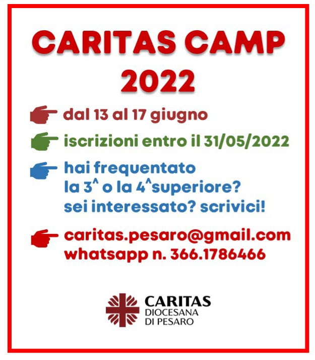 CARITAS CAMP  2022 – dal 13 al 17 giugno. Iscrizioni entro il 31 maggio 2022