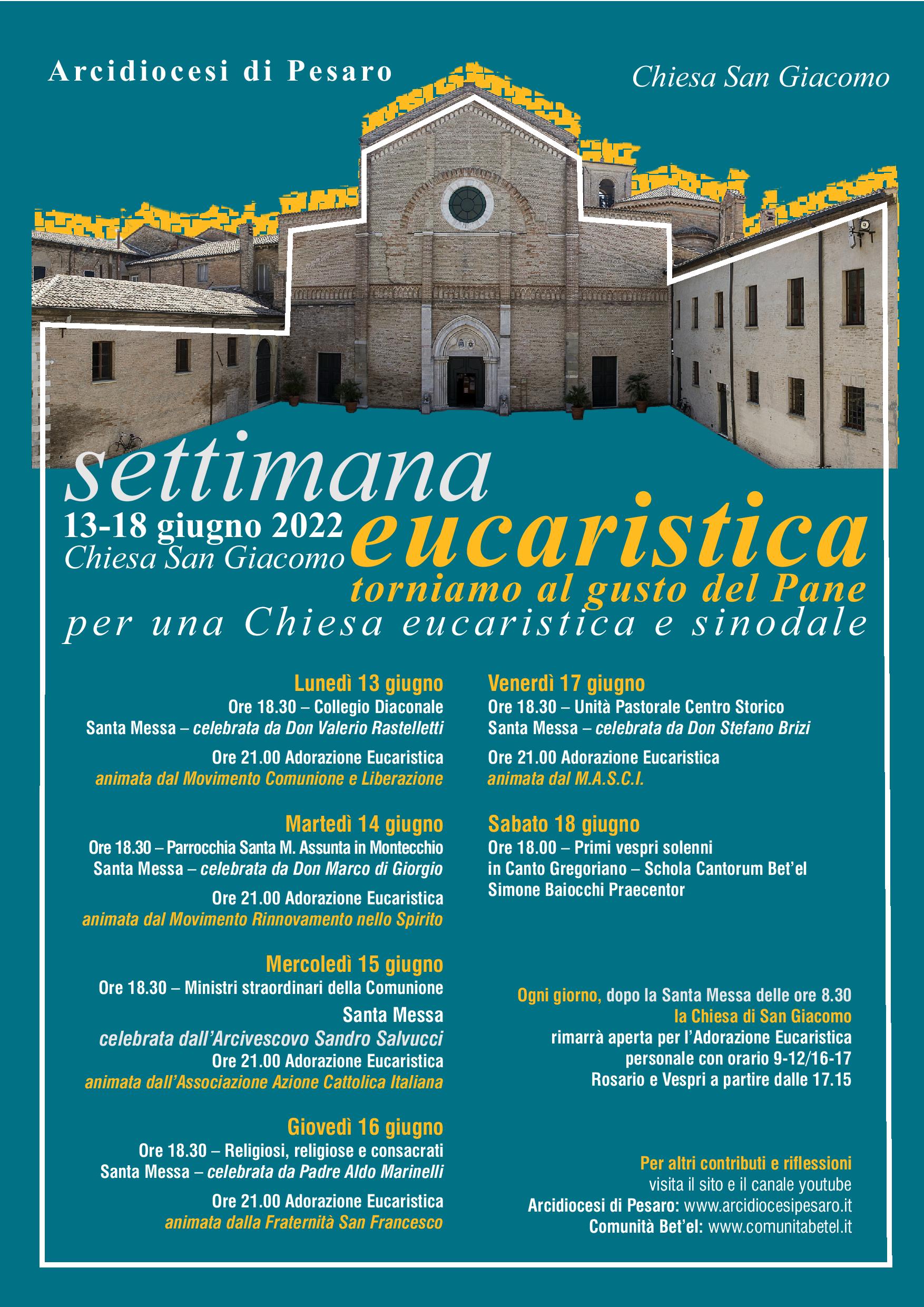 SETTIMANA EUCARISTICA – Chiesa di San Giacomo – 13-18 giugno 2022