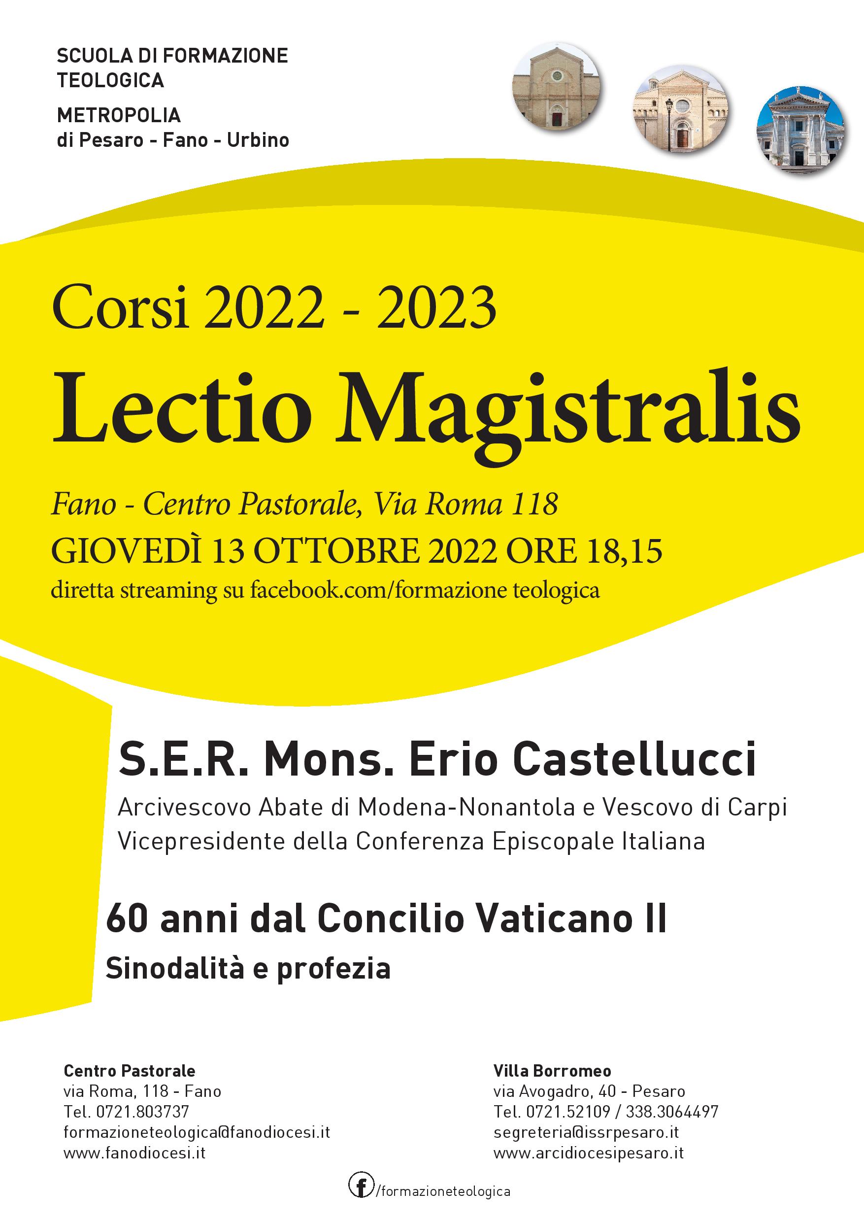 Lectio Magistralis di S.E.Mons. Erio Castellucci –  Giovedì 13 ottobre ore 18.15 – Fano Via Roma 118 –