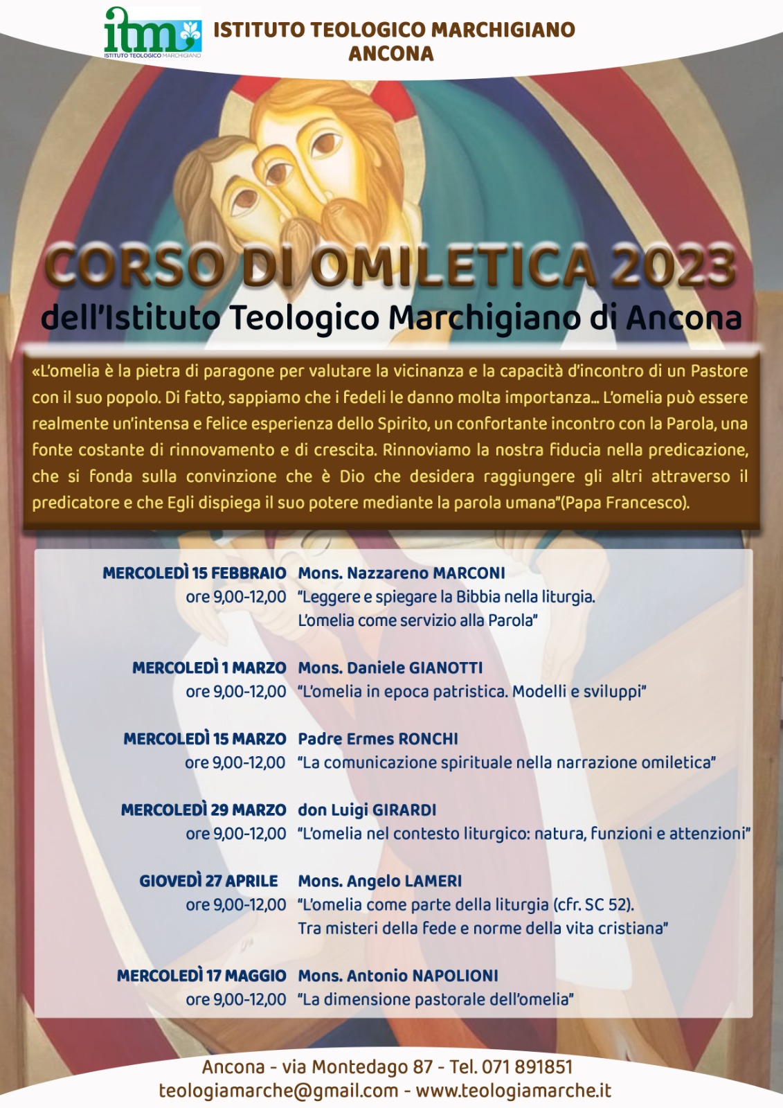 CORSO DI OMILETICA 2023  dell’Istituto Teologico Marchigiano di Ancona – 15 febbraio-17 maggio