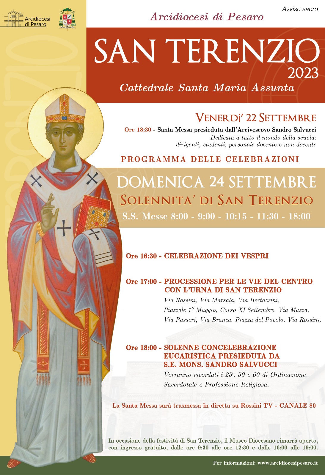 SAN TERENZIO 2023 – Programma delle celebrazioni – Cattedrale Santa Maria Assunta