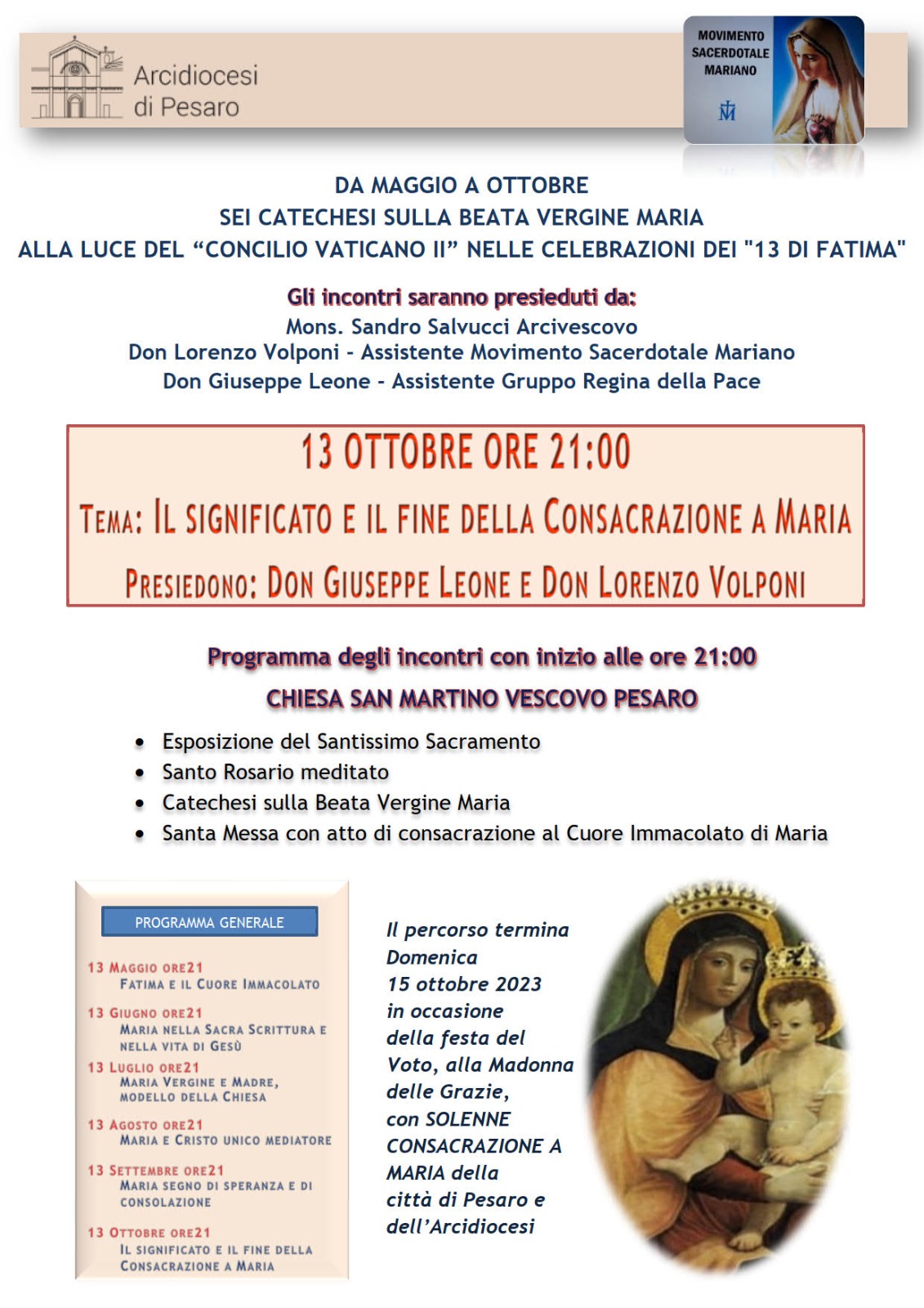 ULTIMA CATECHESI PRIMA DELLA CONSACRAZIONE DELLA CITTA’ A MARIA – Chiesa di S. Martino -13 ottobre 2023, ore 21.00