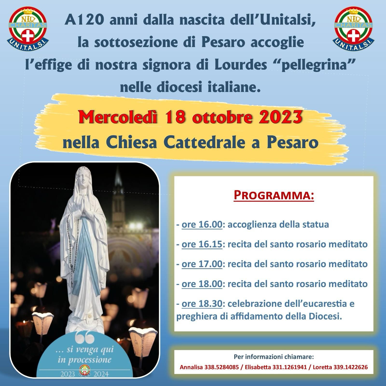 ACCOGLIENZA DELLA STATUA DELLA MADONNA DI LOURDES – Cattedrale – 18 ottobre 2023 – ore 16.00 / 19.30