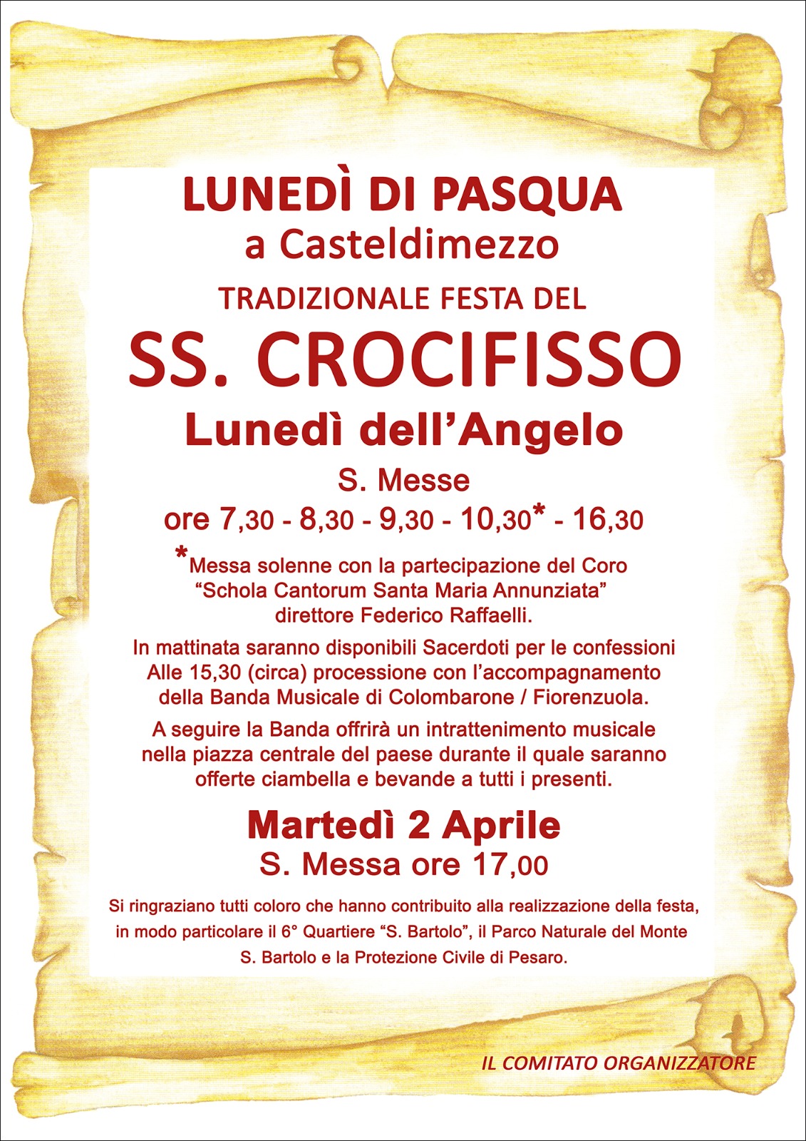 LUNEDI’ DI PASQUA A CASTELDIMEZZO – Tradizionale Festa del SS Crocifisso