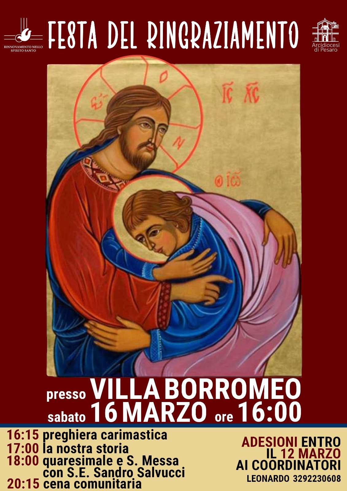 RINNOVAMENTO NELLO SPIRITO – Festa del Ringraziamento – Villa Borromeo – Sabato 16 marzo 2024, ore 16.00