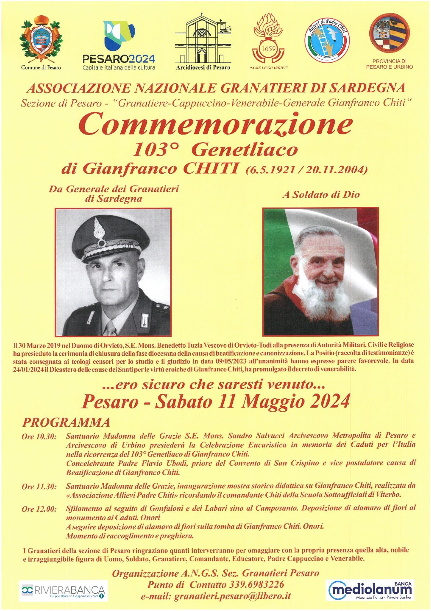 COMMEMORAZIONE 103mo GENETLIACO DI GIANFRANCO CHITI – Santuario Madonna delle Grazie – Sabato 11 maggio 2024