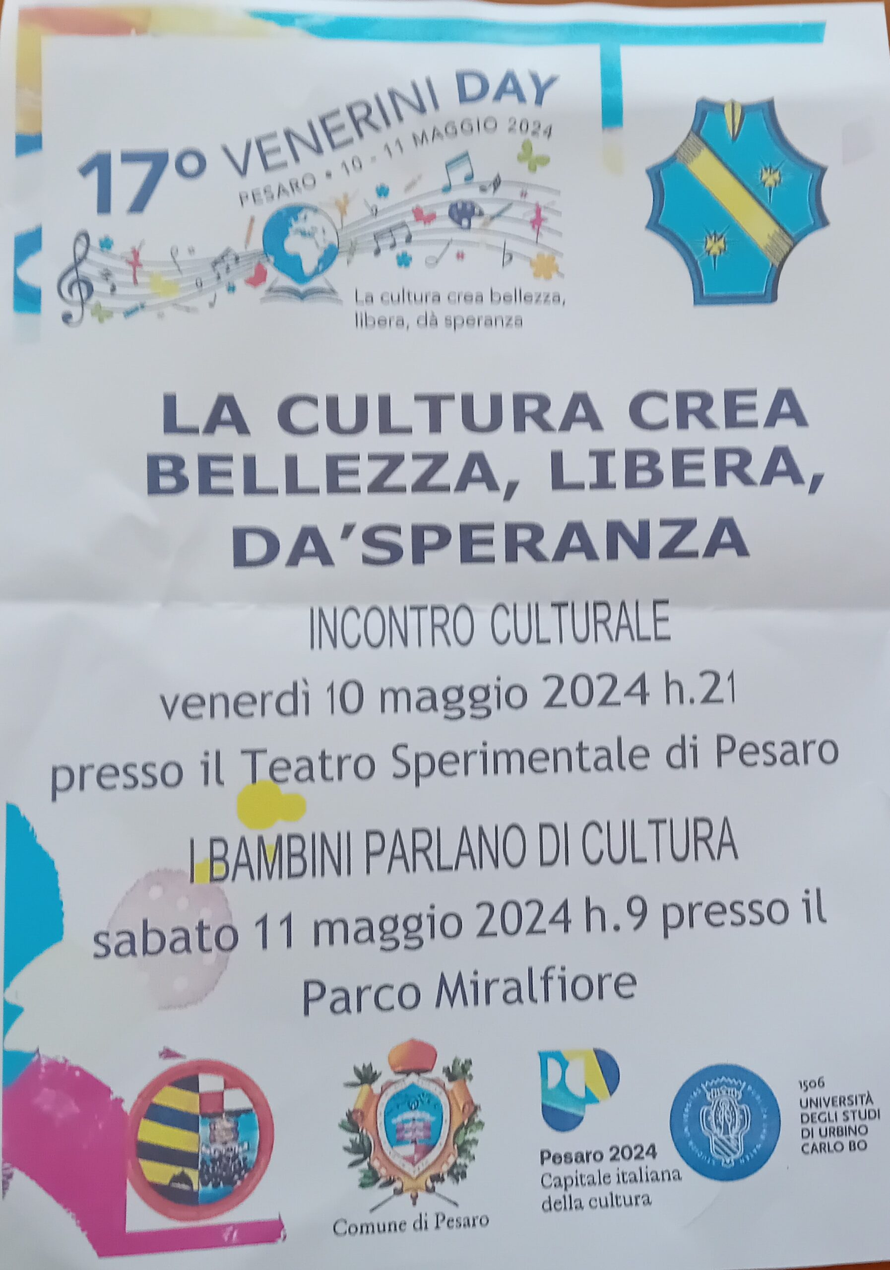 17° VENERINI DAY – La cultura crea bellezza, libera, dà speranza – 10 maggio ore 21 – Teatro Sperimentale