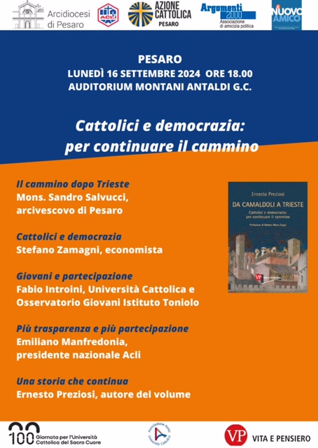 CATTOLICI E DEMOCRAZIA: Per continuare un cammino – Palazzo Antaldi – 16 settembre 2024, ore 18.00