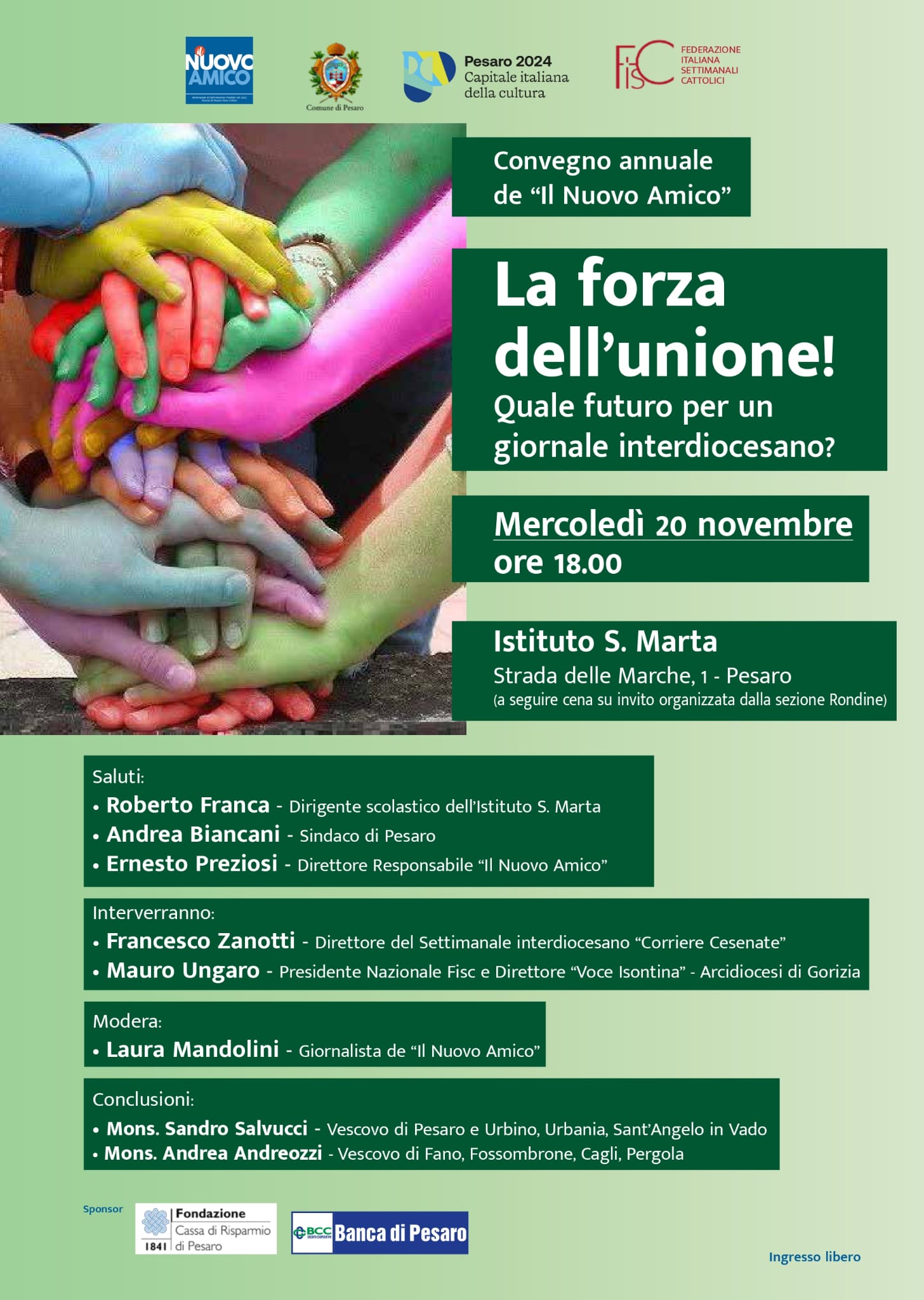 LA FORZA DELL’UNIONE – Quale futuro per un giornale interdiocesano – Istituto Santa Marta – Mercoledì 20 novembre 2024 ore 18.00