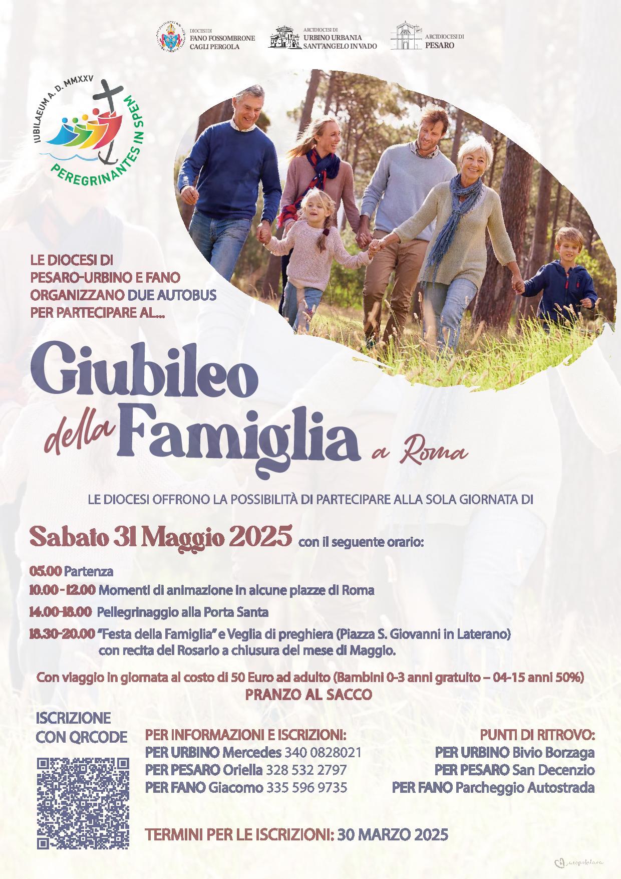 GIUBILEO DELLA FAMIGLIA – 31 maggio 2025 – PROGRAMMA E ISCRIZIONI