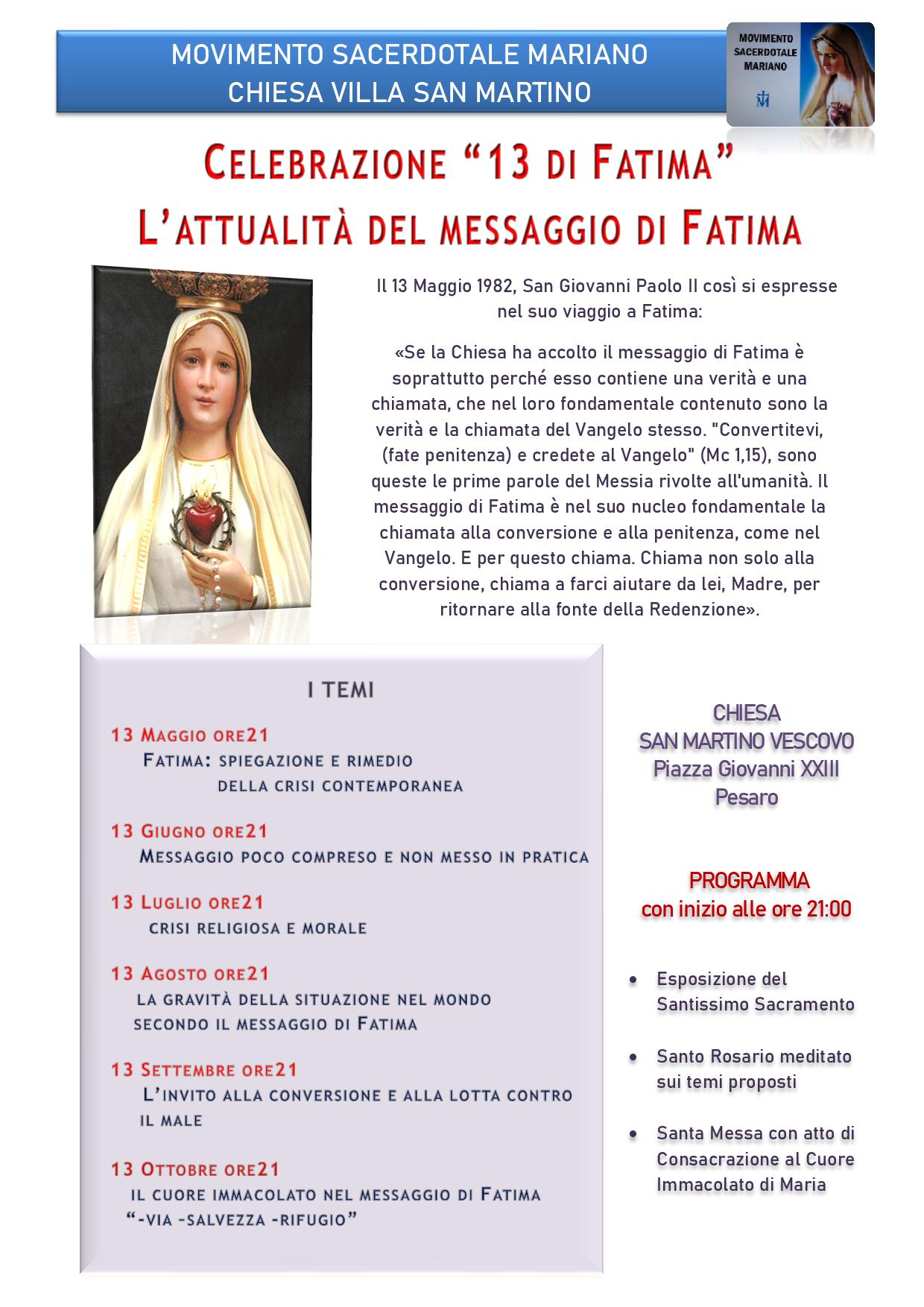 MOVIMENTO SACERDOTALE MARIANO – Celebrazione “13 di Fatima” – Chiesa San Martino – PROGRAMMA