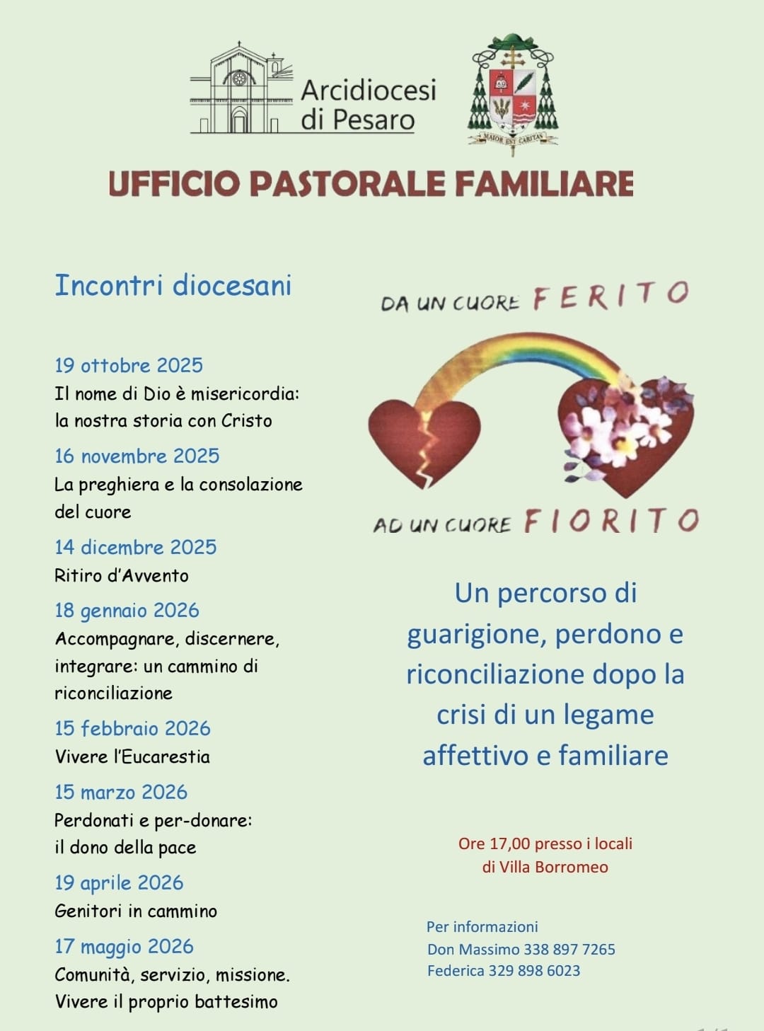 DA UN CUORE FERITO A UN CUORE FIORITO – Incontri diocesani – CALENDARIO