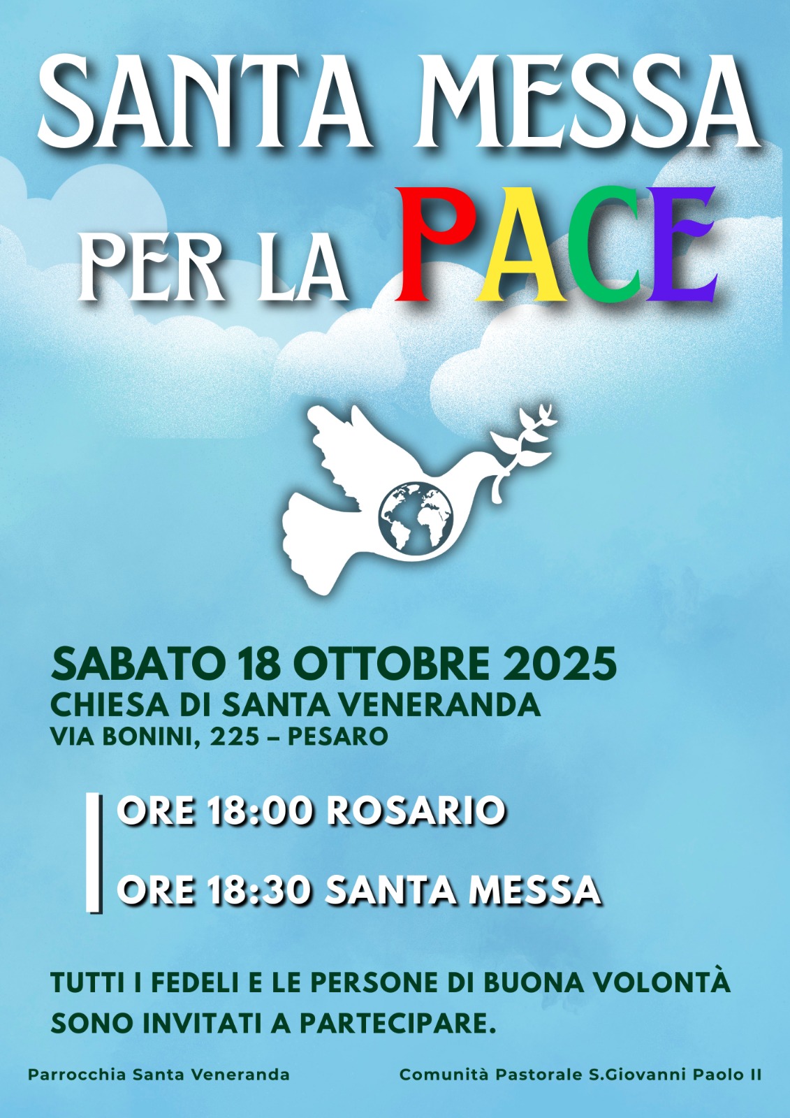 SANTA MESSA PER LA PACE - Chiesa di Santa Veneranda - Sabato 18 ottobre ...